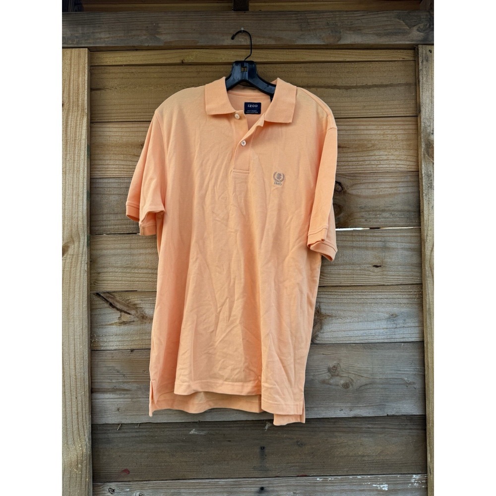 Izod Men's Polo Shirt Silk Wash 100% Cotton Golf Short Sleeve Orange Size Medium